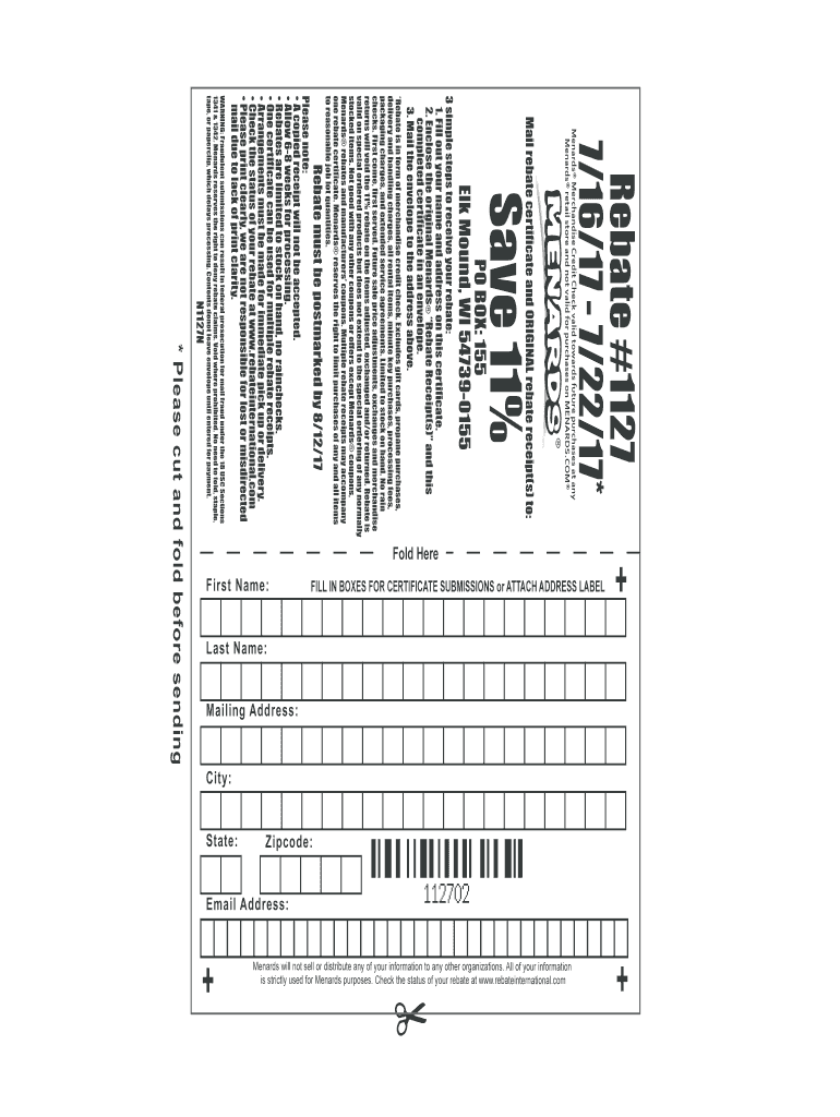 Blank Printable Menards Rebate Form