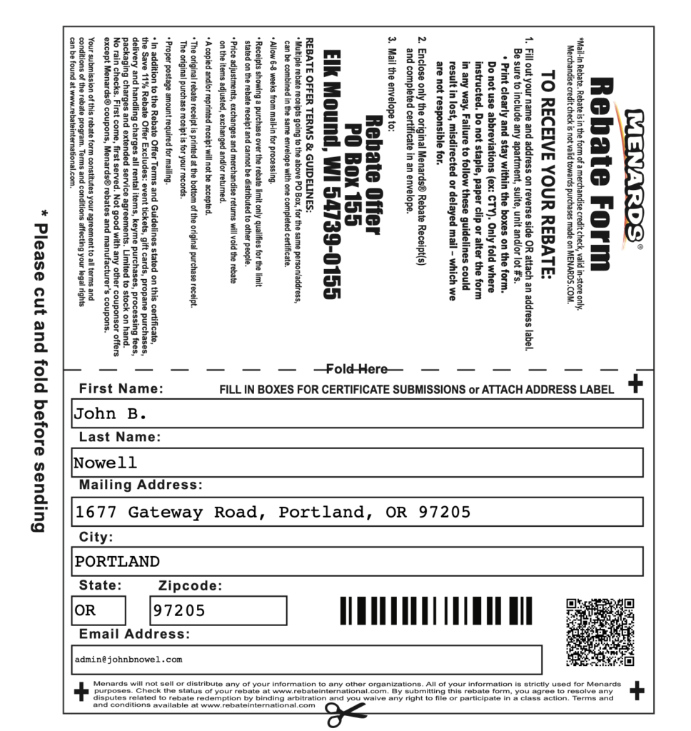 Menards Current Rebate Form