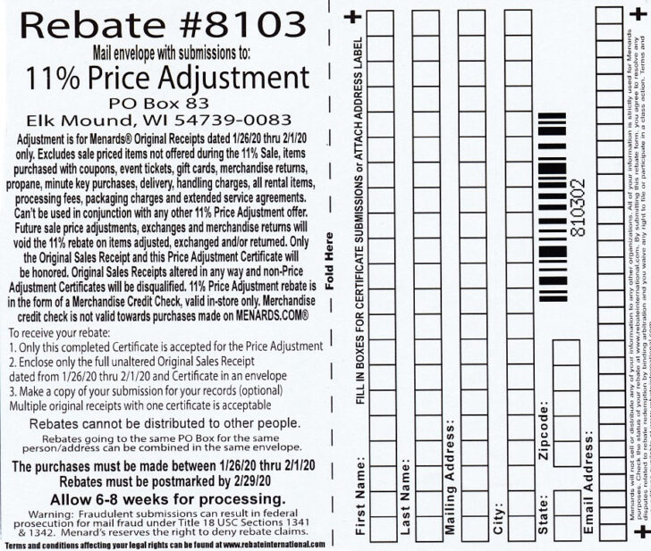 Menards Rebate Form 855