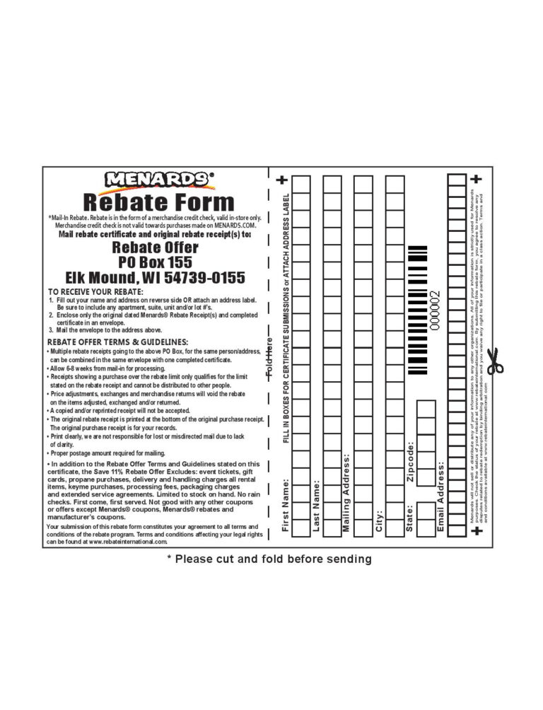 Menards Rebate Offer Form