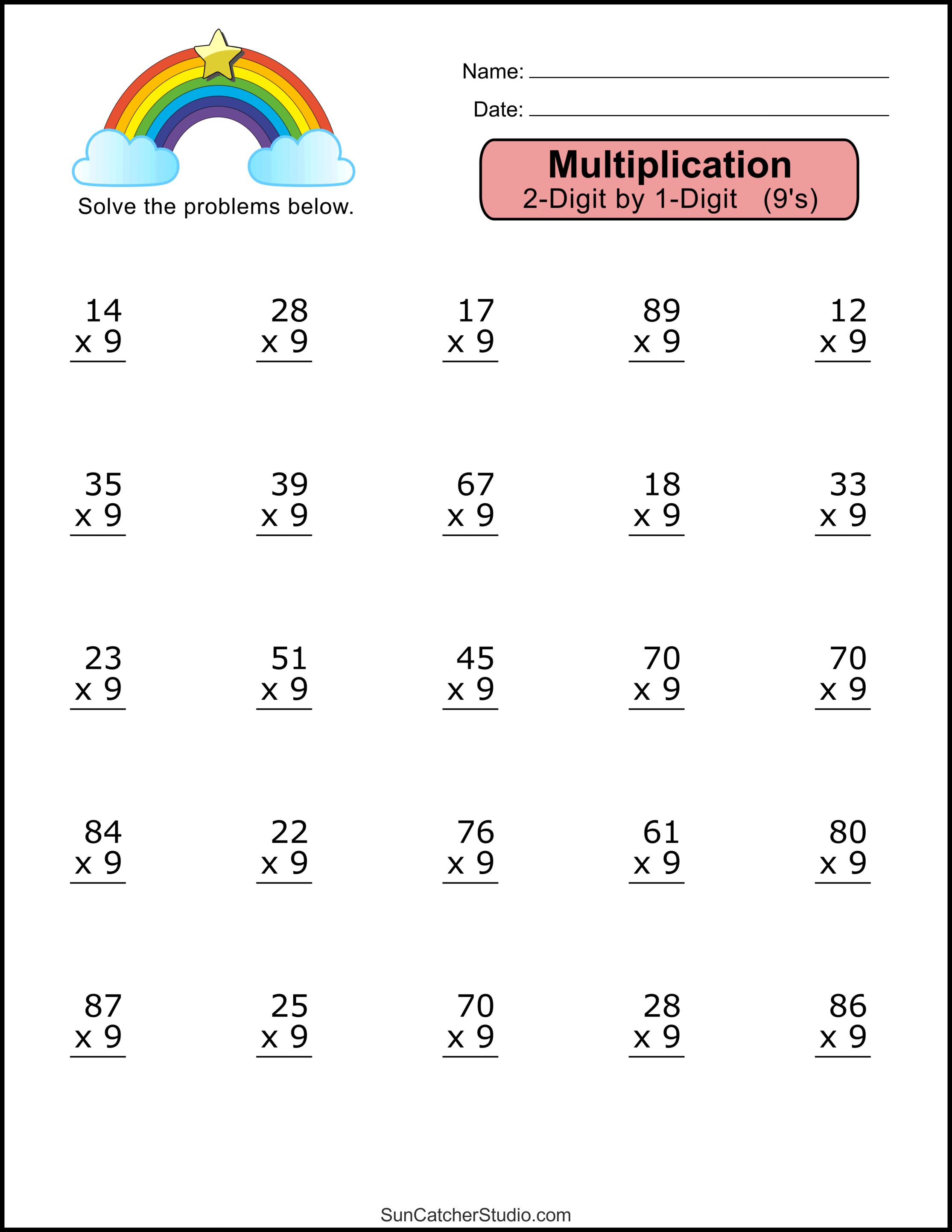 2 Digit Times 1 Digit Valentines Free Printable For Math