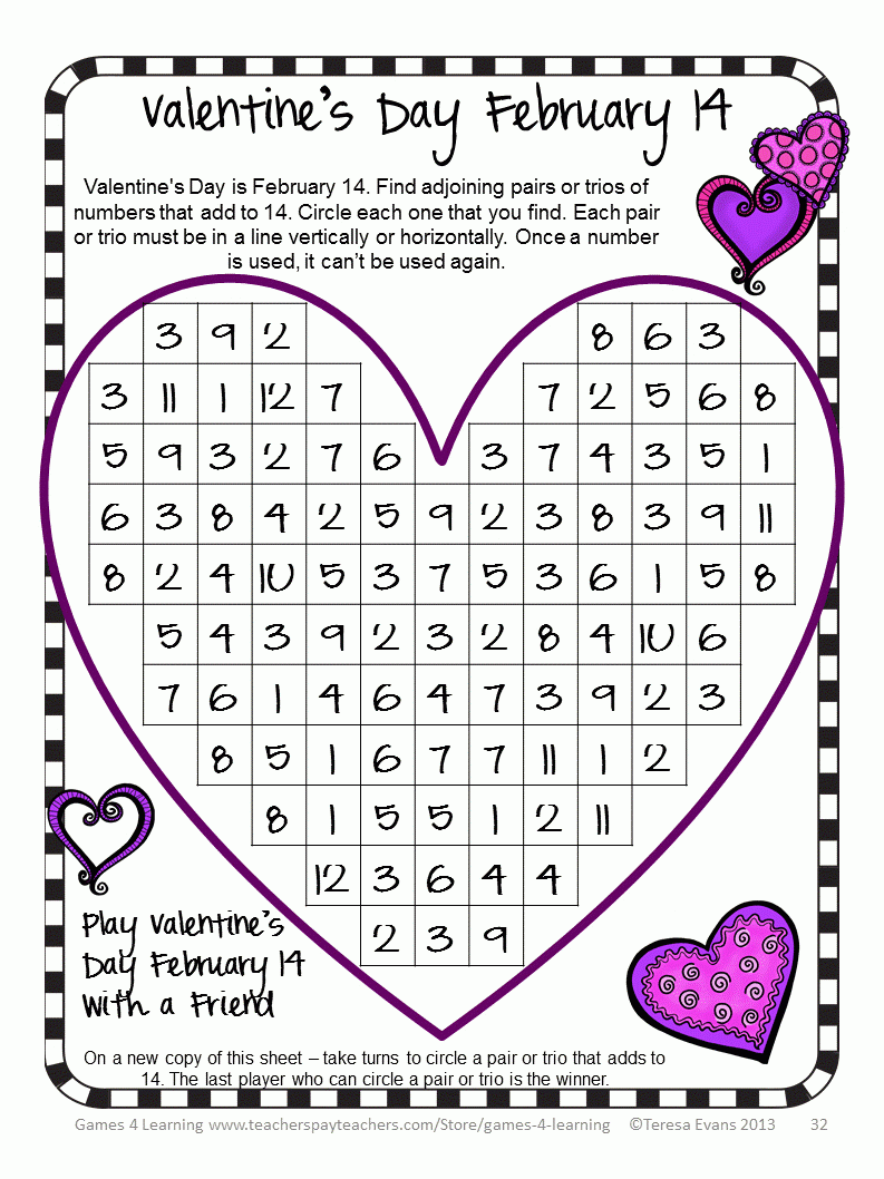 Free Printable Valentines Math Worksheets