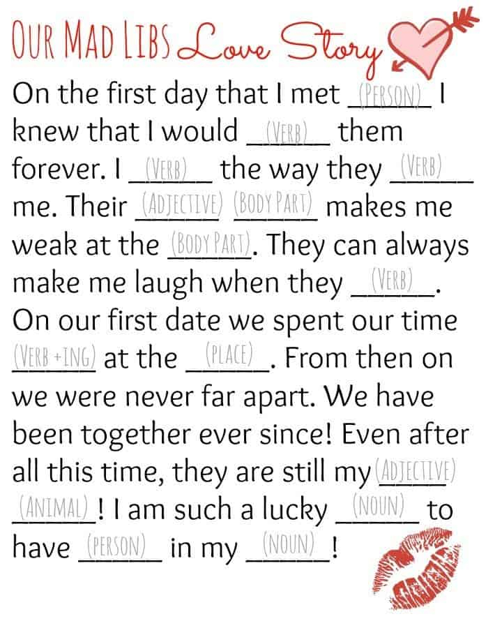 Valentine Mad Libs Printable