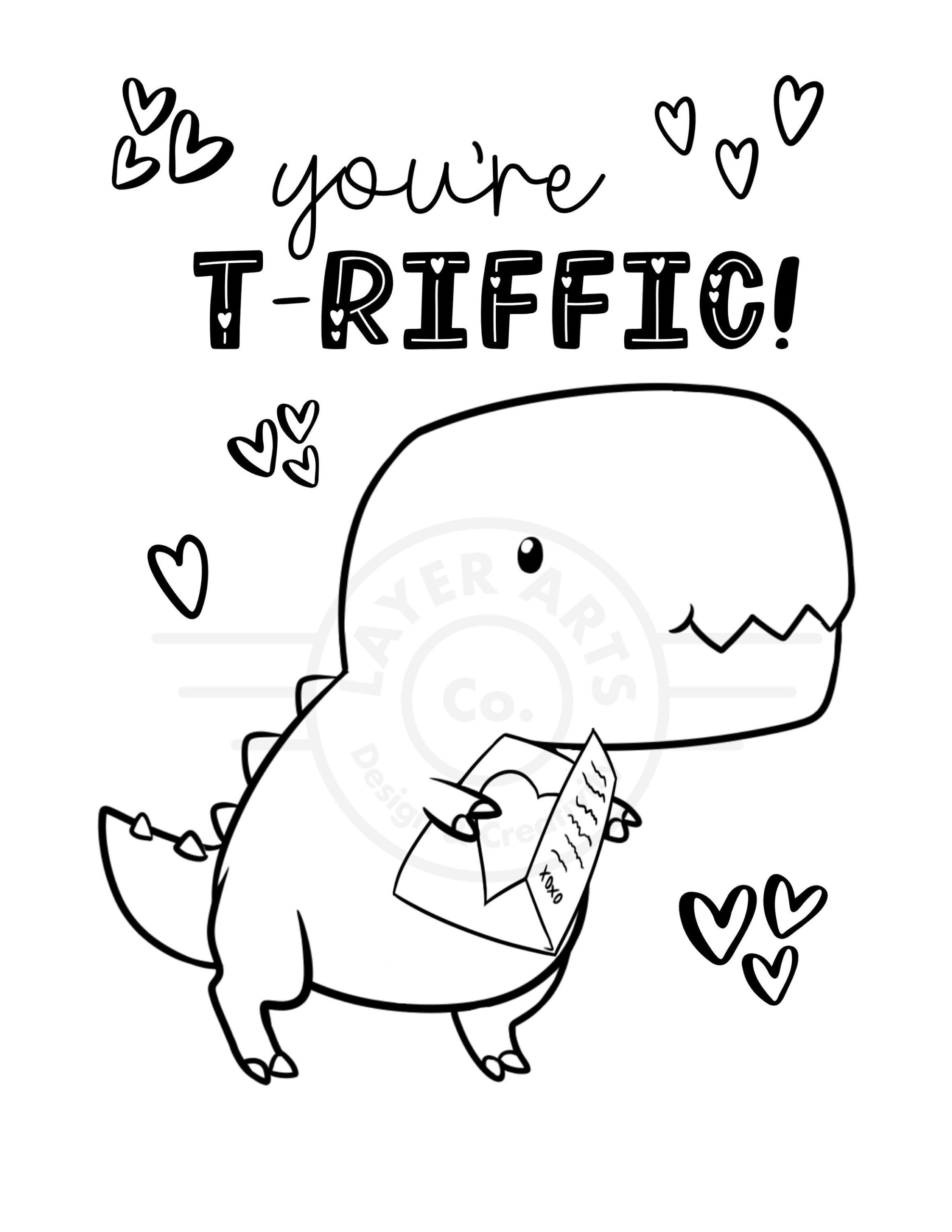 Printable Dinosaur Valentine Coloring Pages