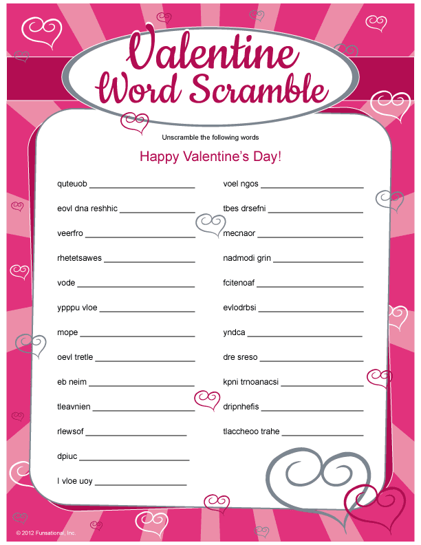 Printable Valentine's Day Word Scramble
