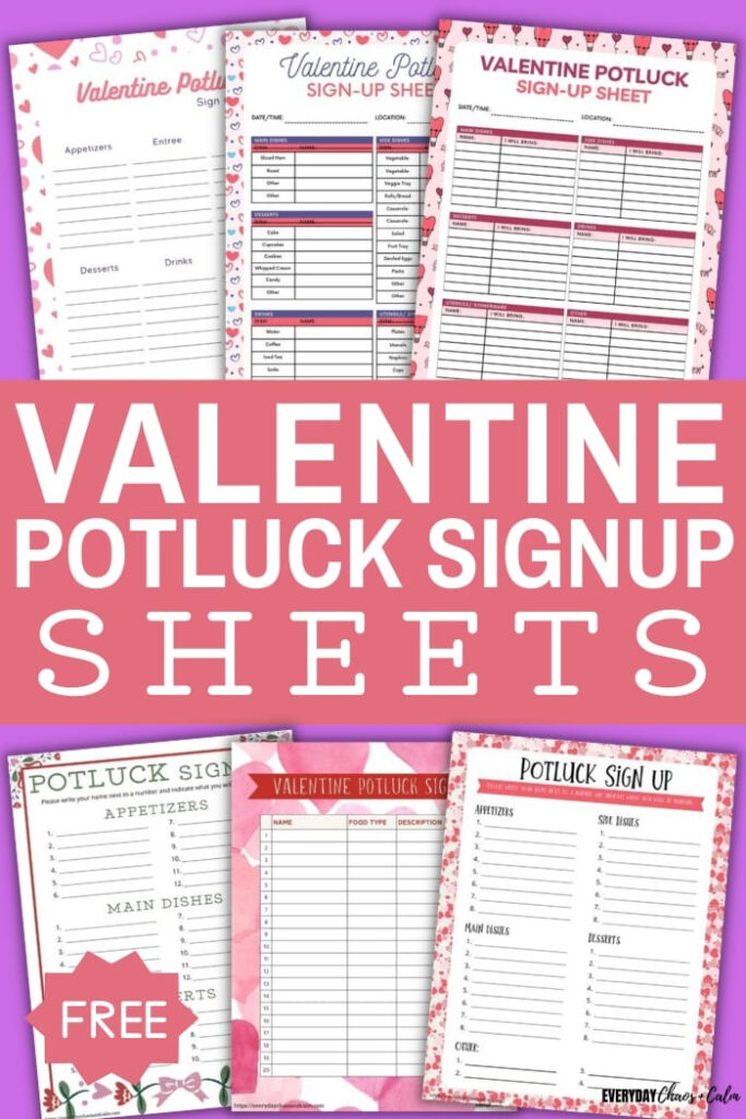 Printable Valentines Potluck Sign Up Sheet