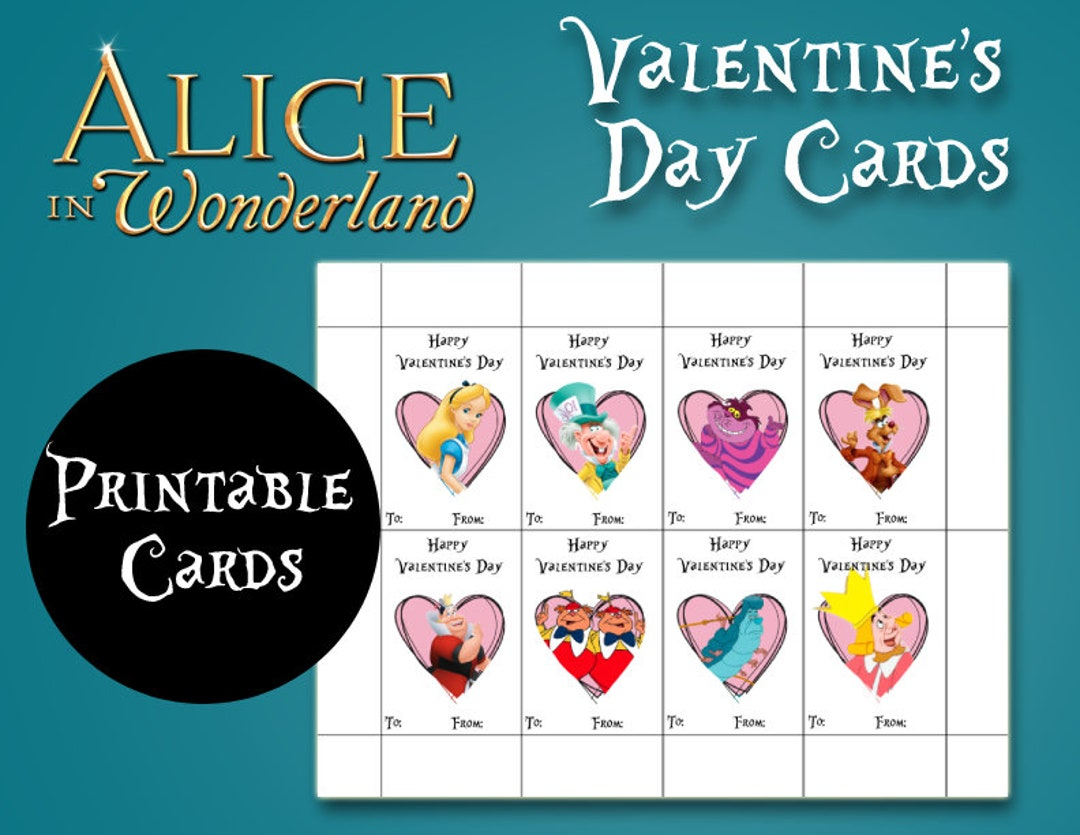 Alice In Wonderland Valentine's Day Cards Printable