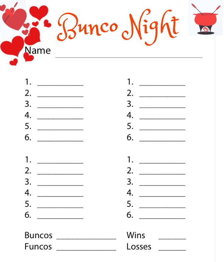 Bunco Free Printable Valentines Fondue Champagne Score Sheet