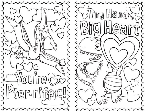 Printable Dinosaur Valentine Coloring Pages