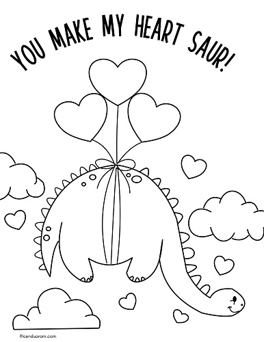 Free Printable Dinosaur Valentine Coloring Pages