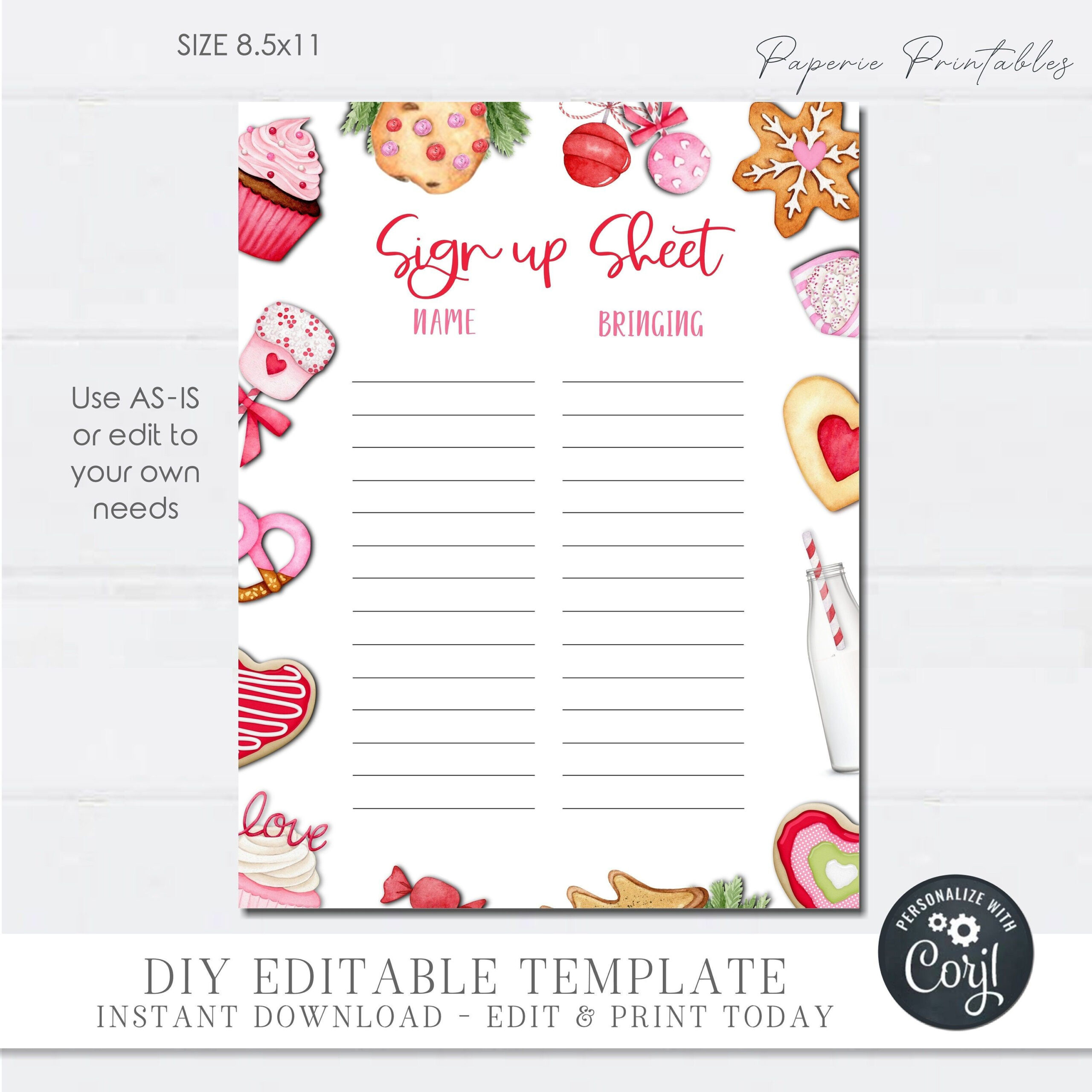 Printable Valentines Potluck Sign Up Sheet