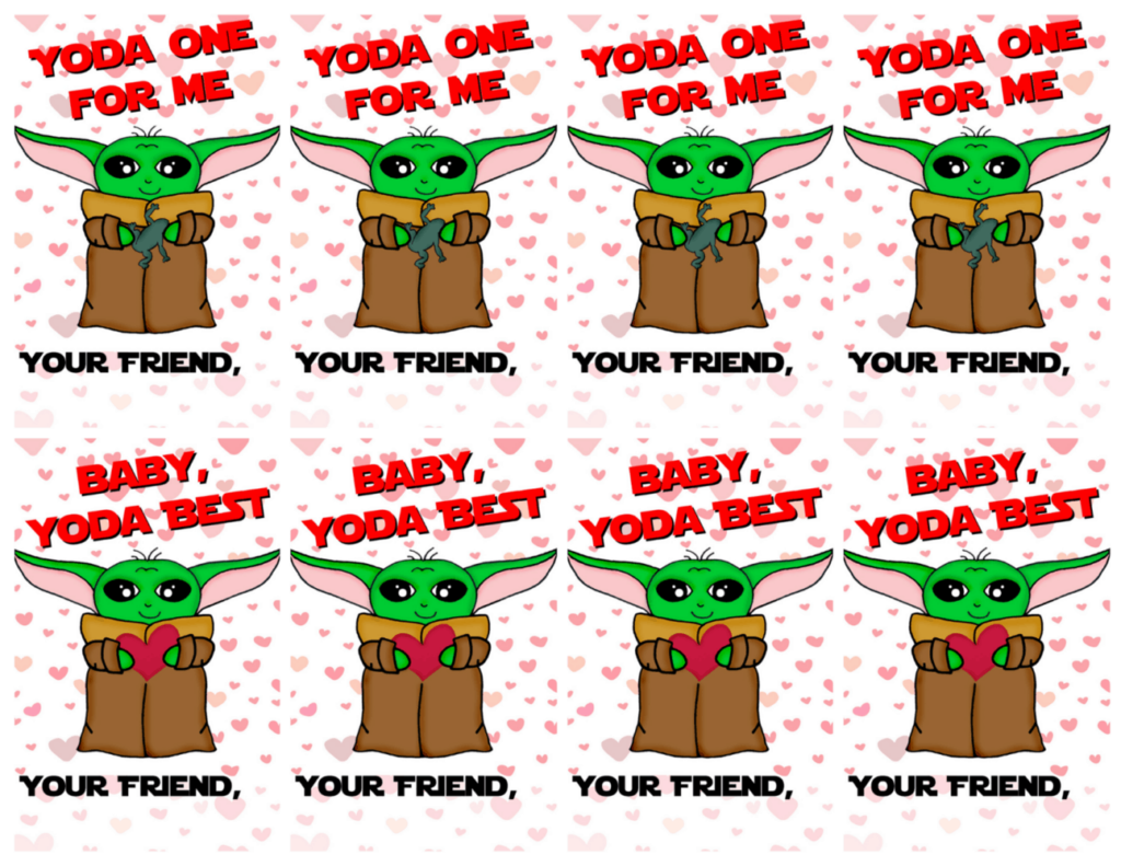 Baby Yoda Valentines Printables