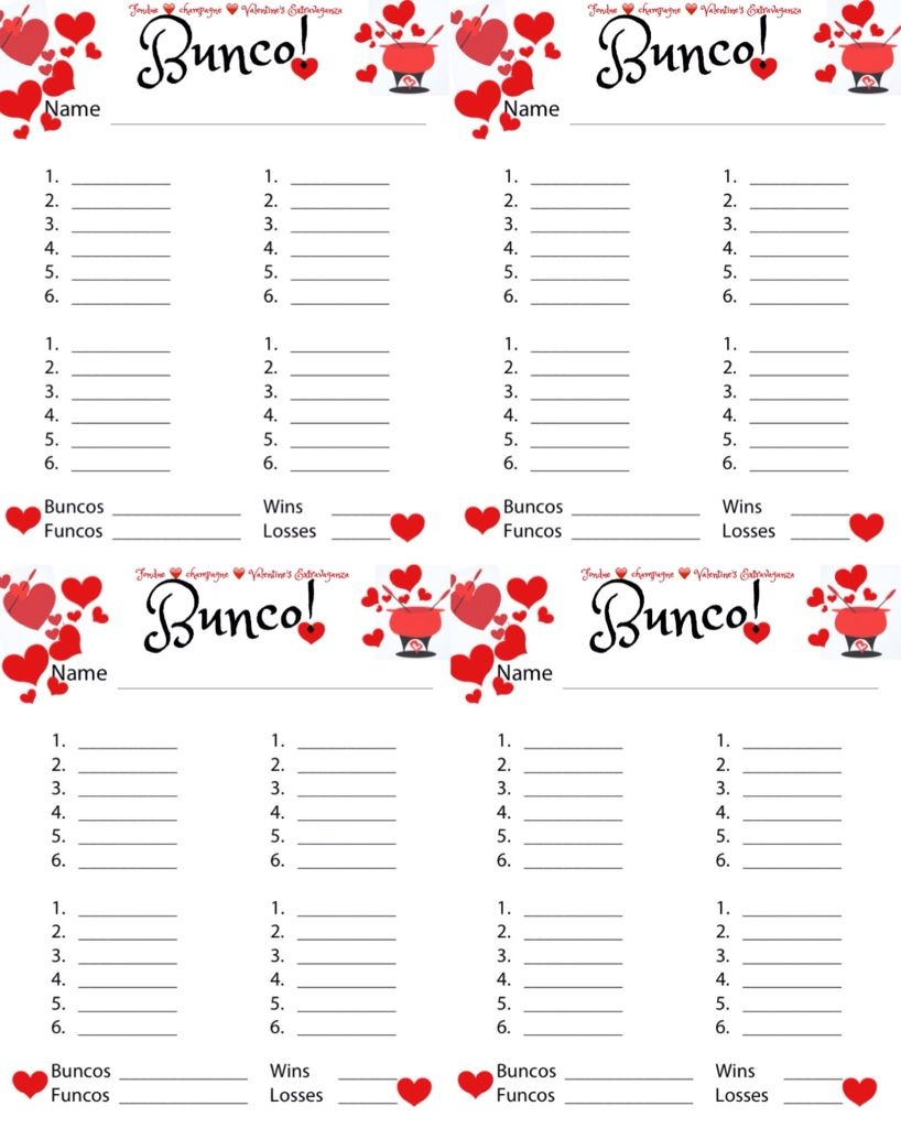 Free Printable Bunco Score Sheets Valentines
