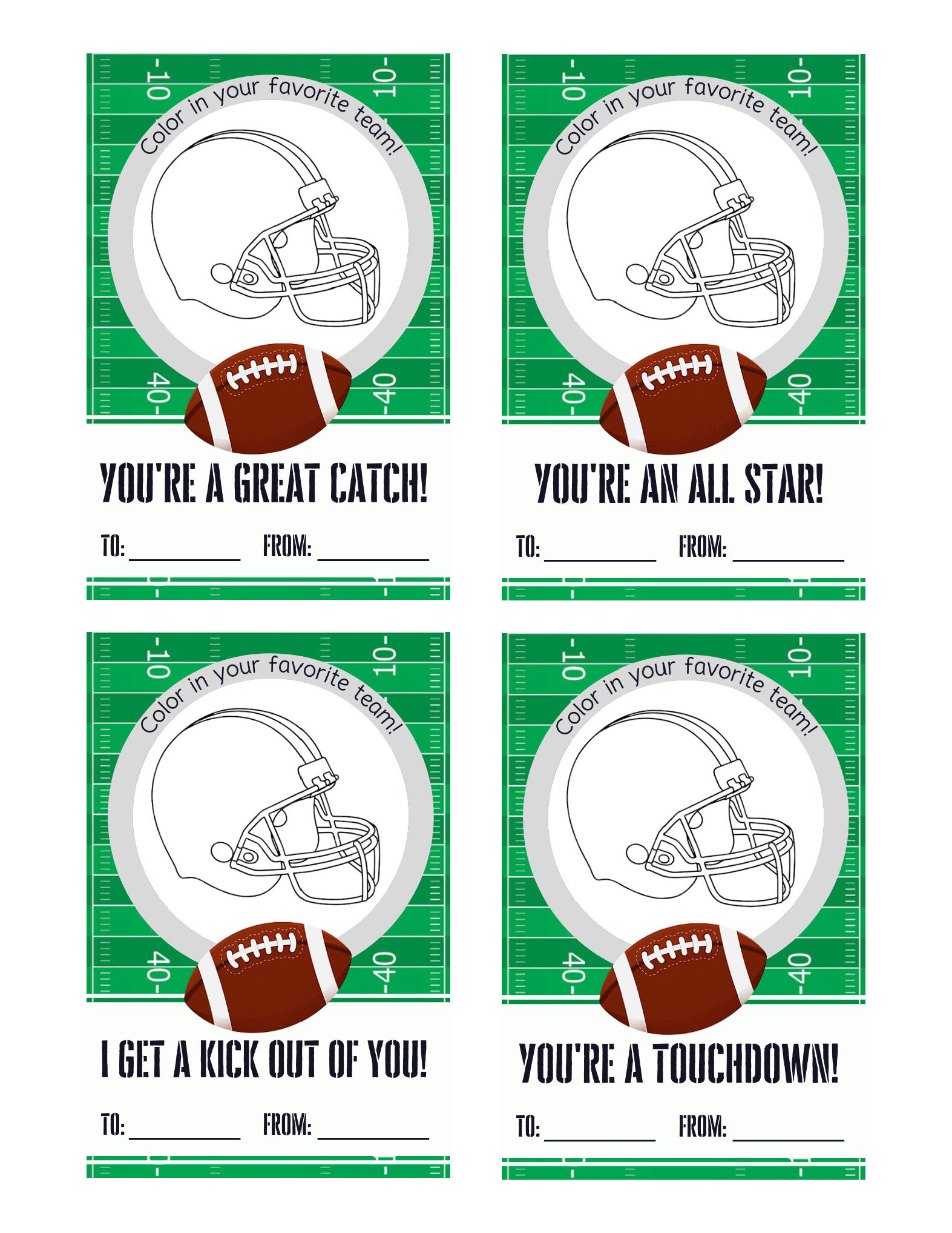 Printable Football Valentine Cards