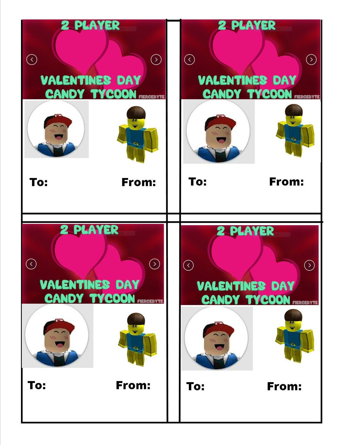 Roblox Valentines Cards Printable