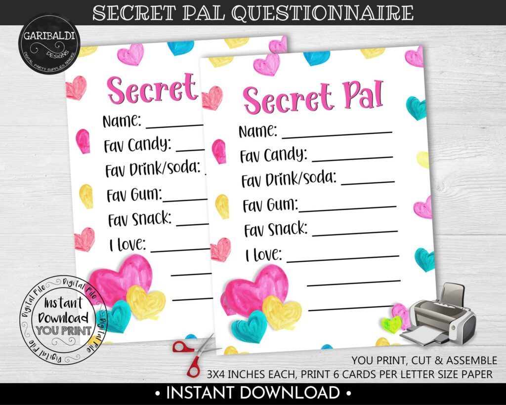 Secret Valentine Questionnaire Free Printable