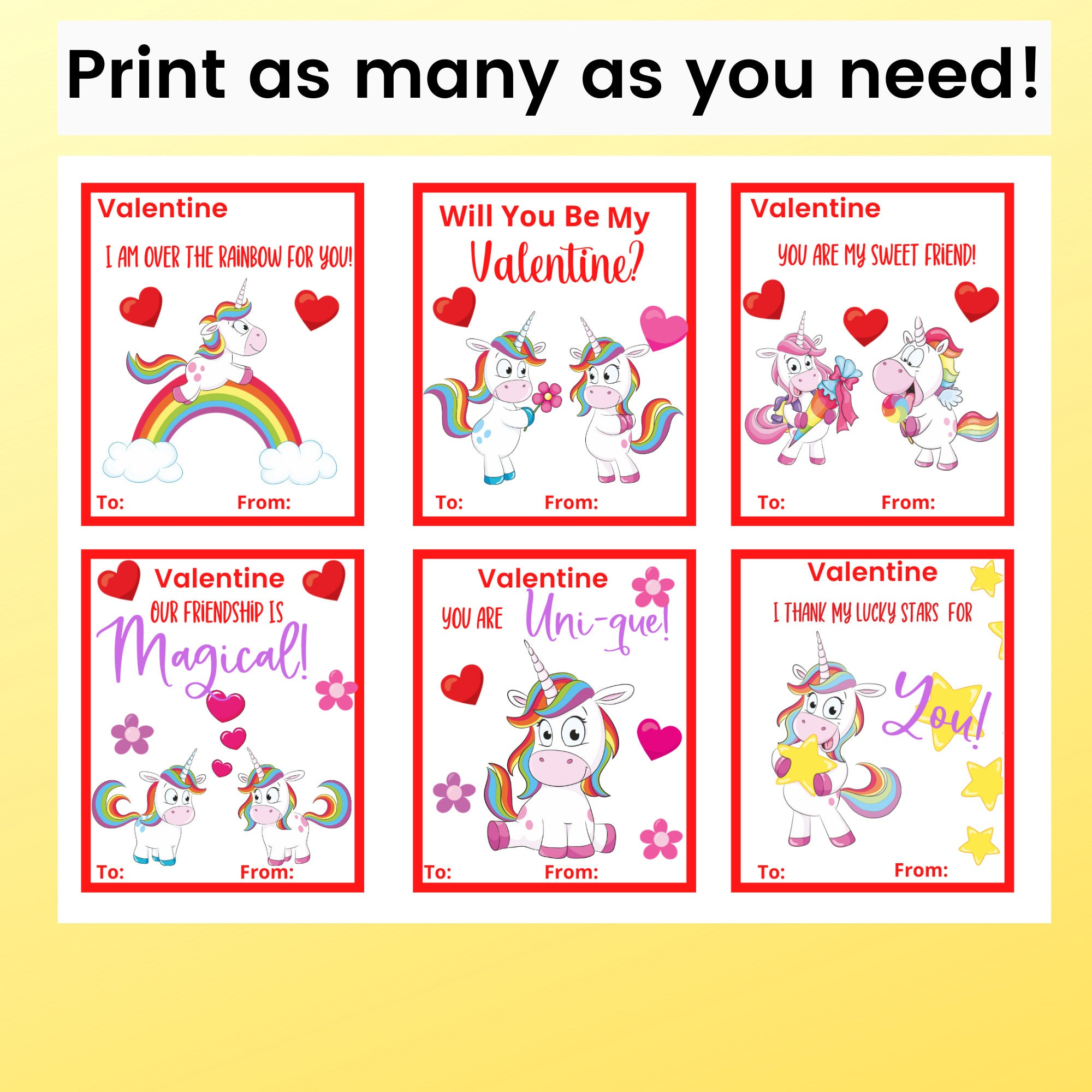 Free Unicorn Valentine Printables