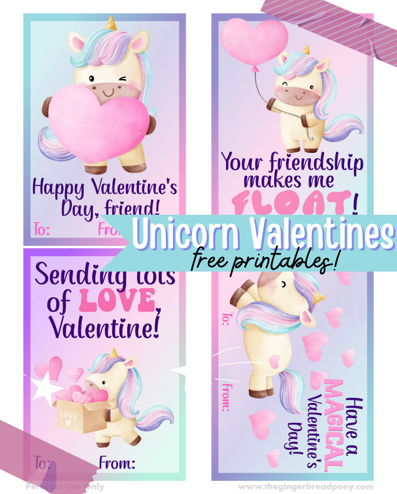 Printable Unicorn Valentine Cards