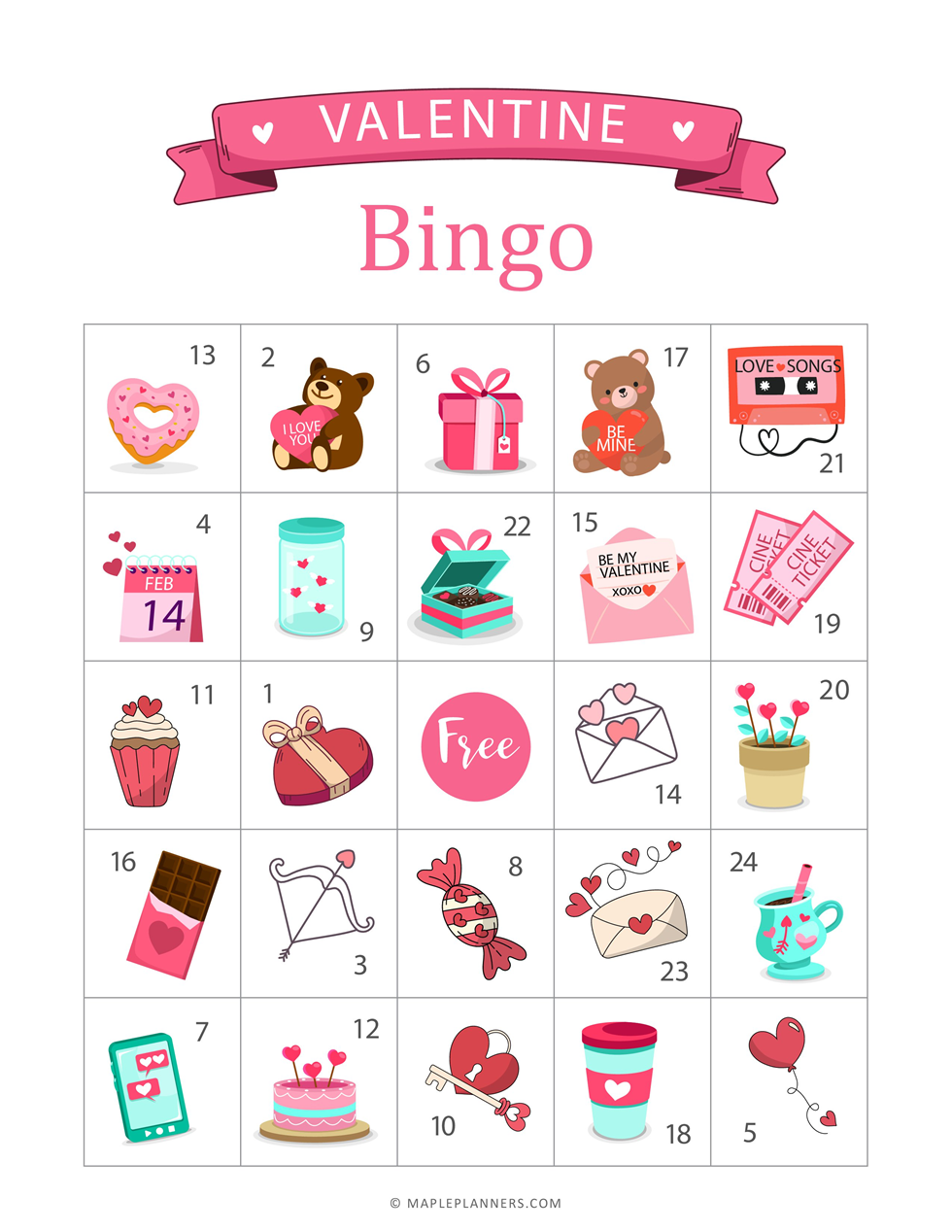 Bingo Dia Valentine Printables