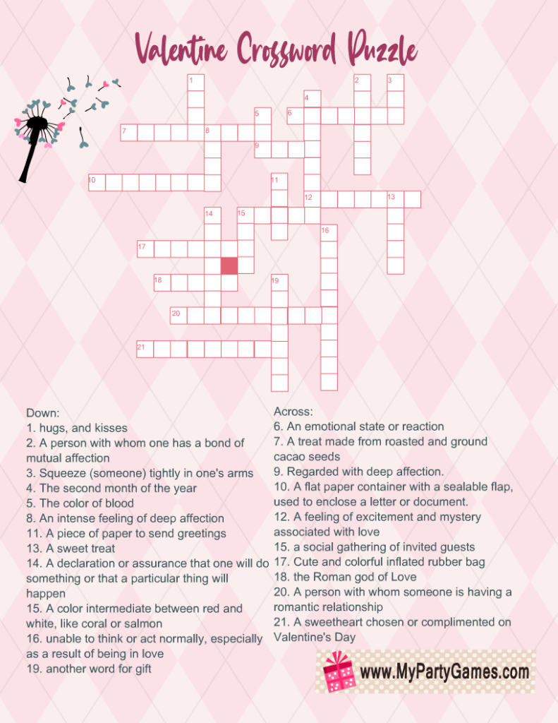 Valentine's Crossword Puzzle Printable