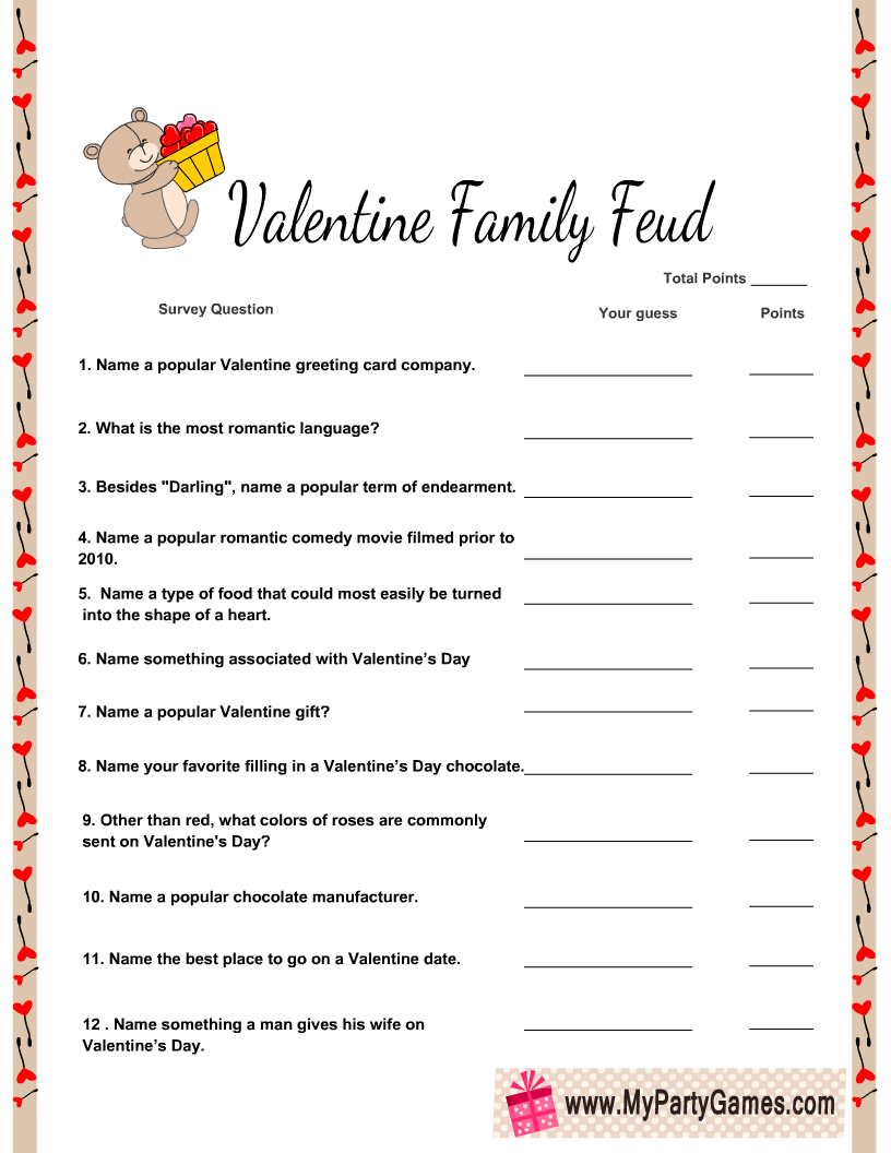 Valentines Day Family Feud Printable