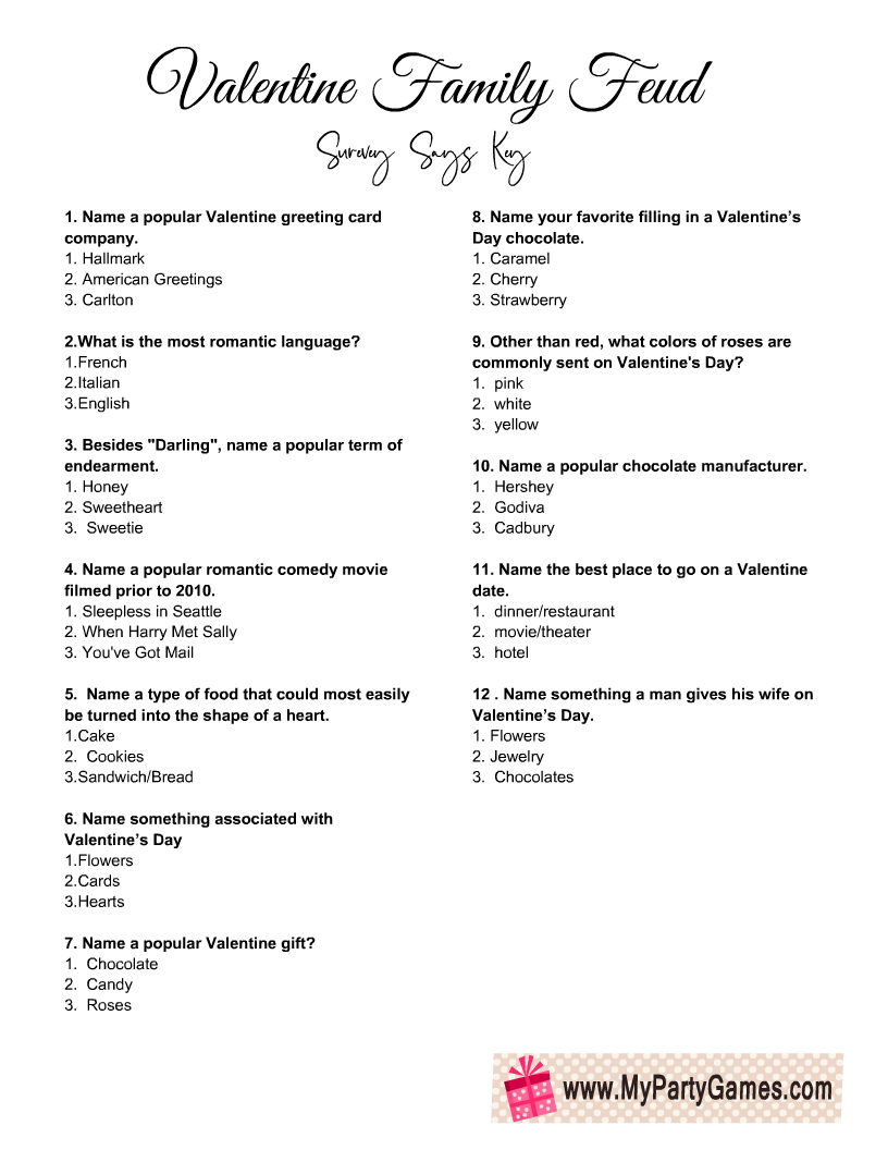 Valentines Day Family Feud Printable