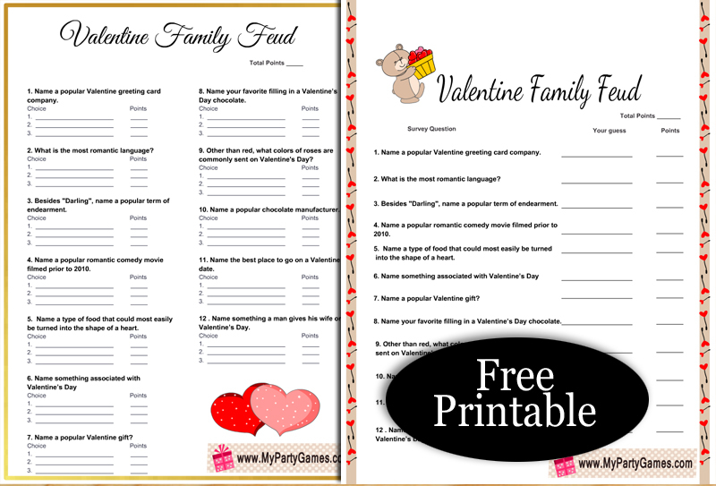 Valentines Day Family Feud Printable