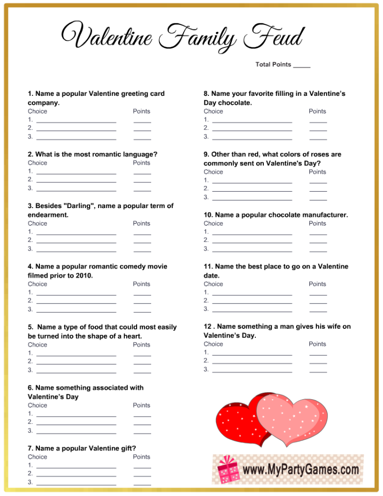 Valentines Day Family Feud Printable