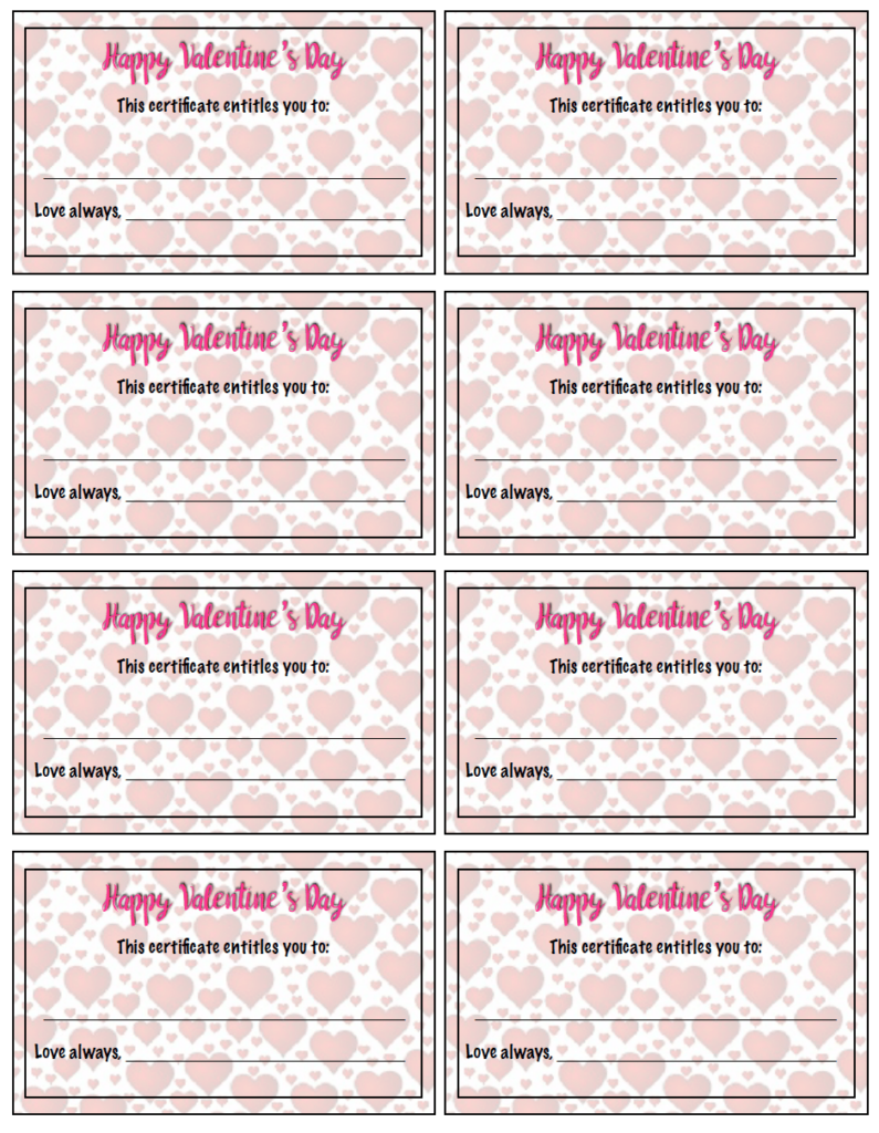 Free Printable Valentine Gift Certificates