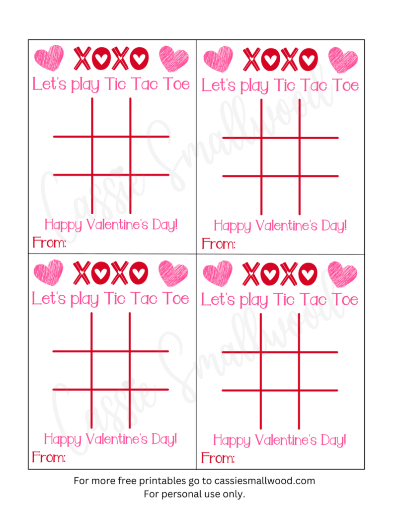 Tic Tac Toe Valentine Printable Free