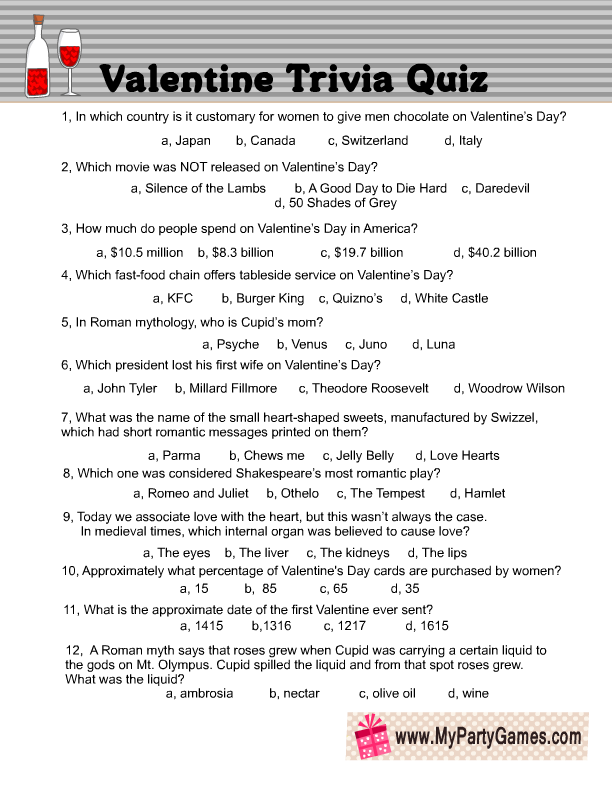 Printable Valentines Day Trivia