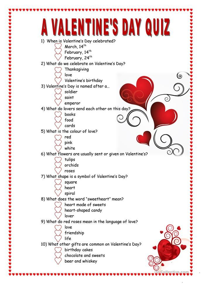 Valentine Trivia Quiz Printable
