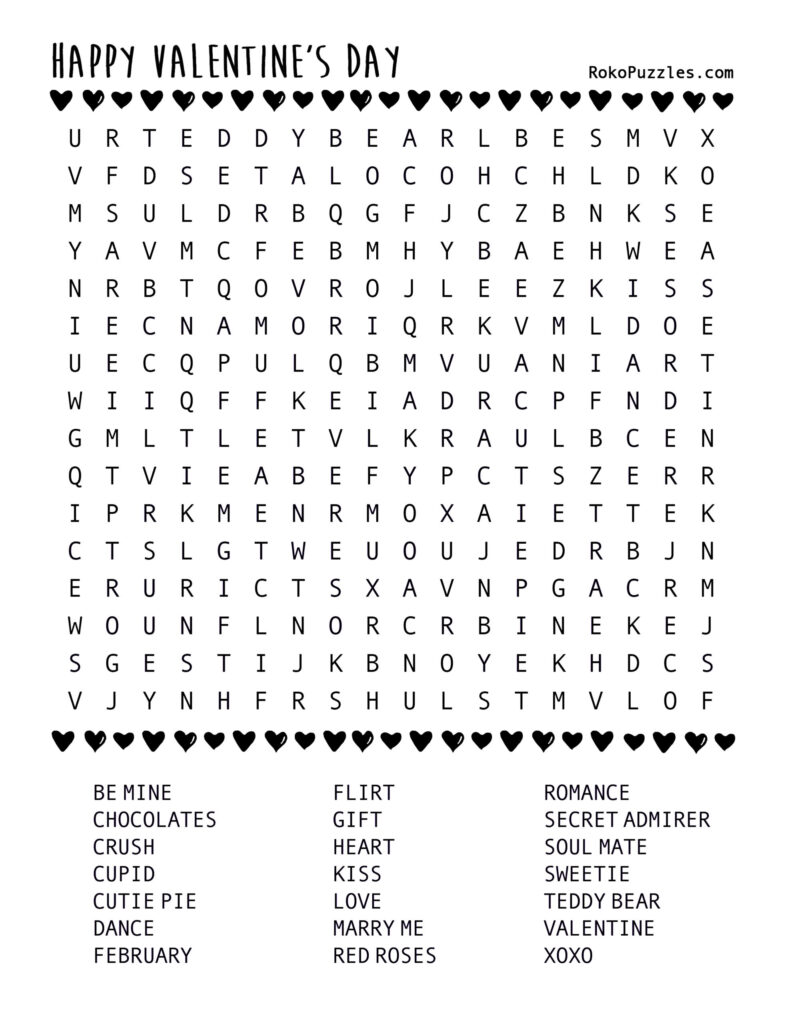 Valentine Word Searches Printable