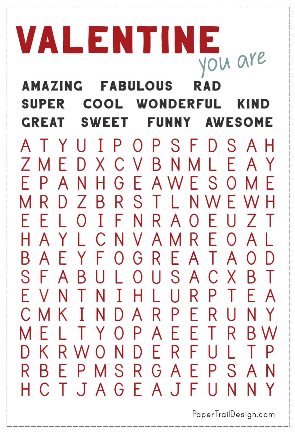 Free Printable Valentine's Word Search
