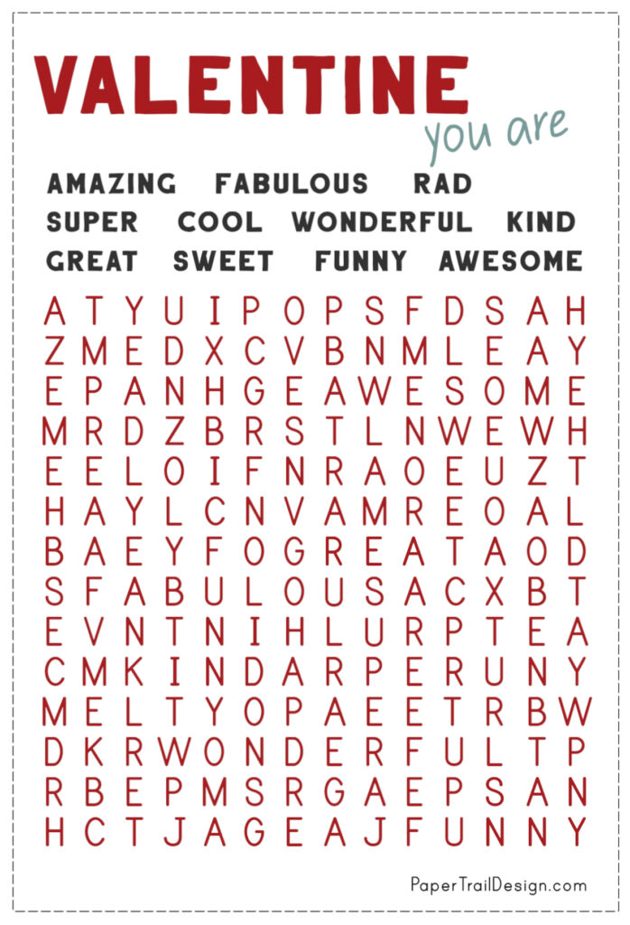 Valentine Word Search Printables