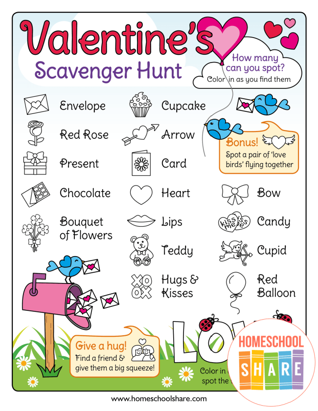 Valentine's Day Scavenger Hunt Printable