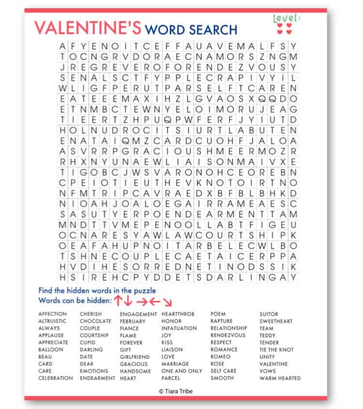 Free Valentine Word Search Printable