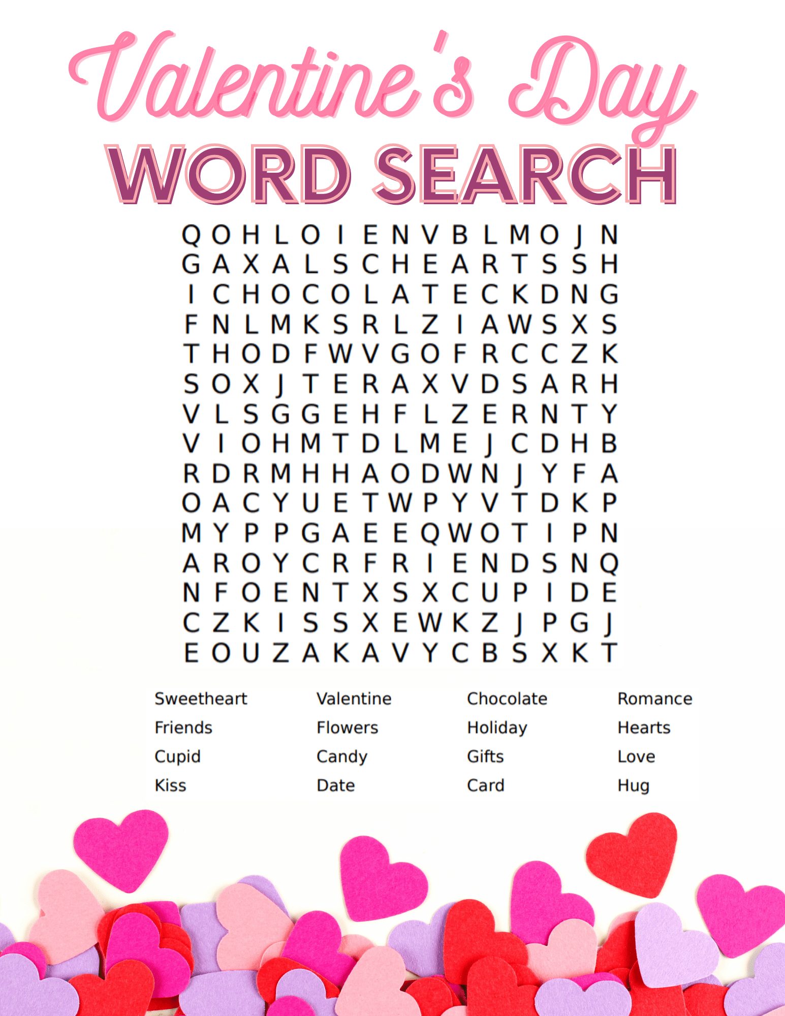 Free Valentines Word Search Printable