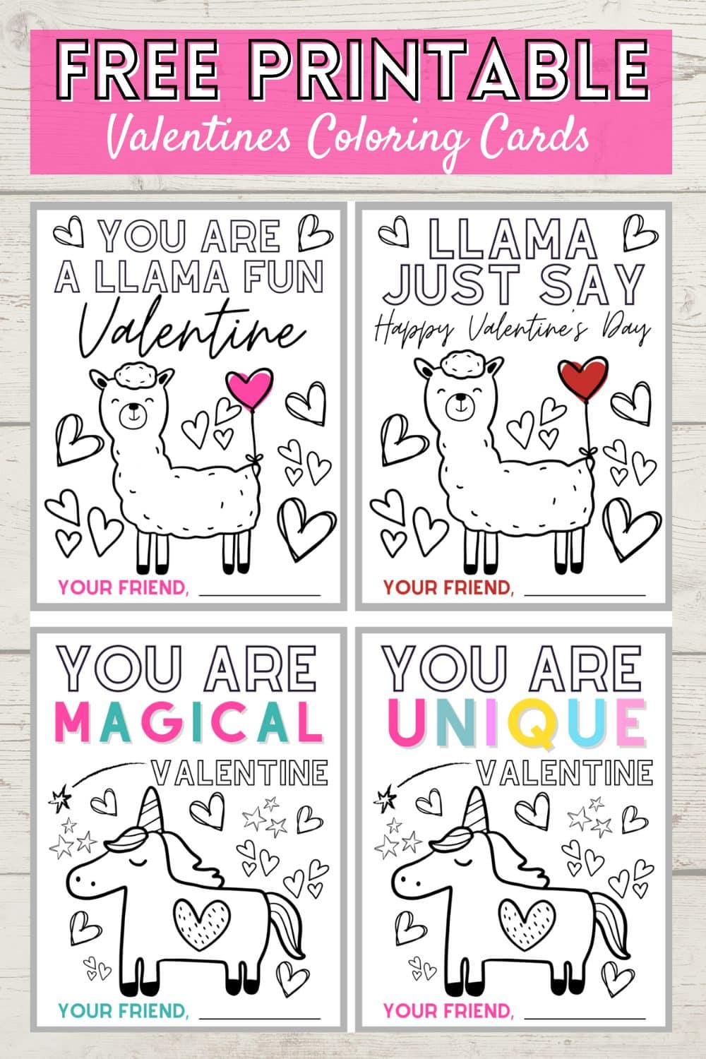 Printable Valentine Coloring Cards