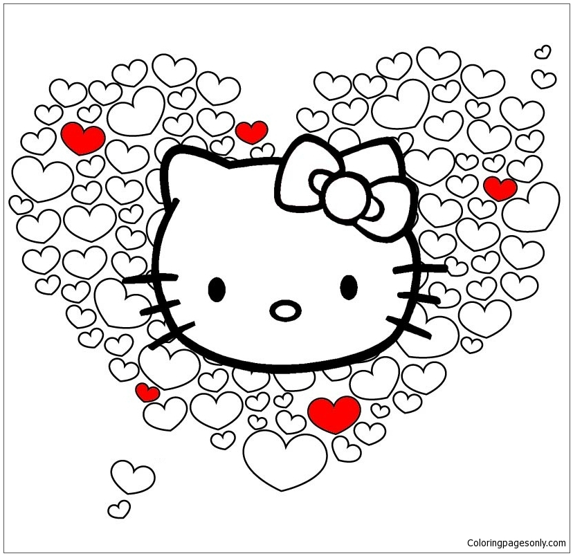 Printable Hello Kitty Valentines Day Coloring Pages
