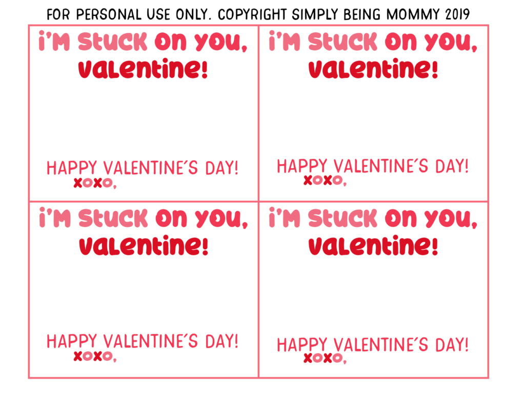 Stuck On You Valentine Free Printable