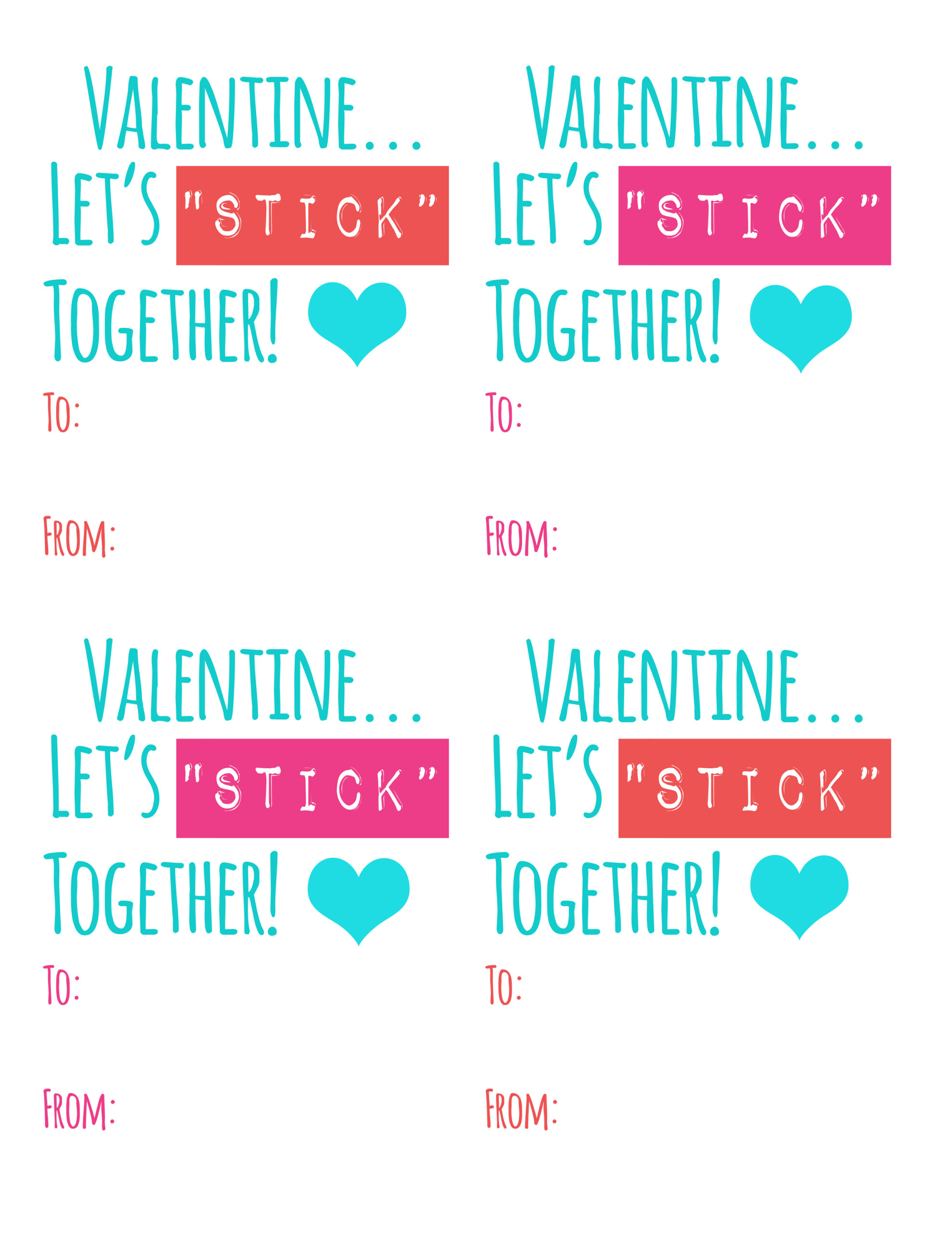 Let's Stick Together Valentine Printable