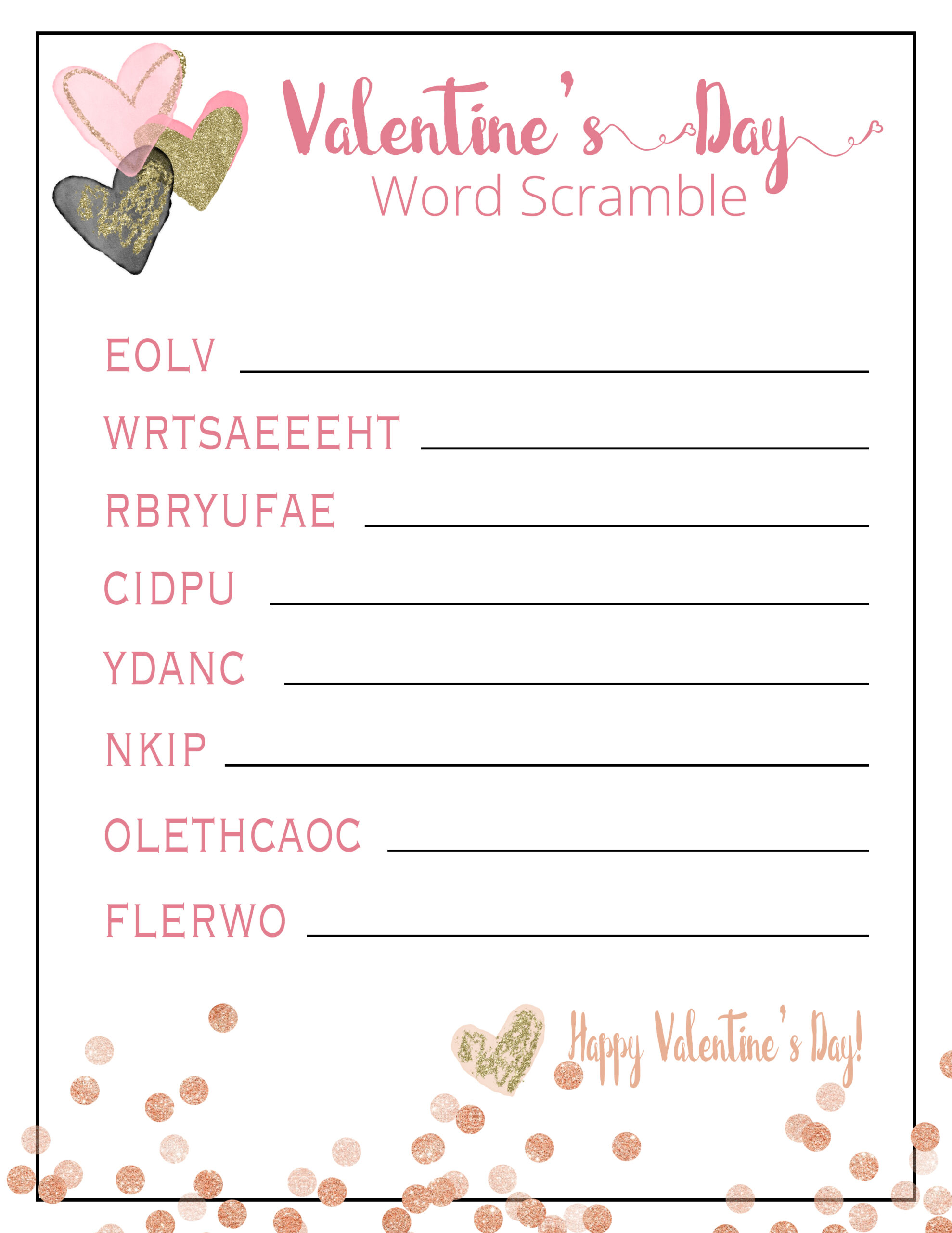 Free Printable Valentine's Day Word Scramble