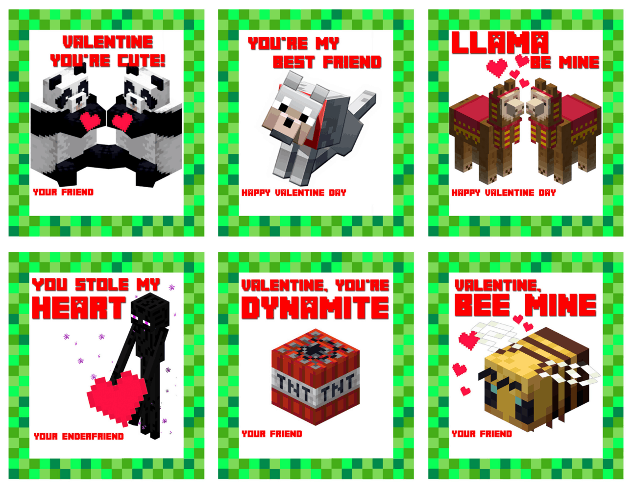 Minecraft Valentine Cards Printable Free