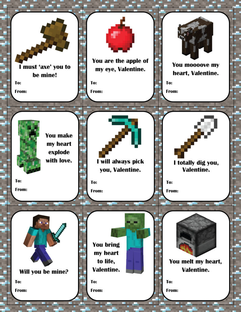 Printable Minecraft Valentines Day Cards