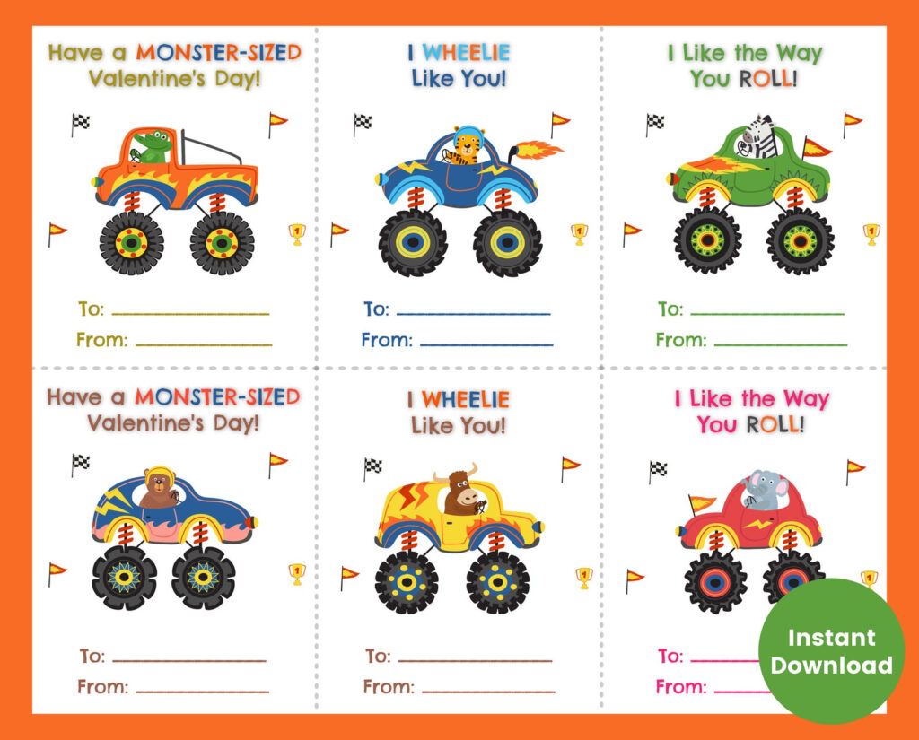 Monster Truck Valentine Printable