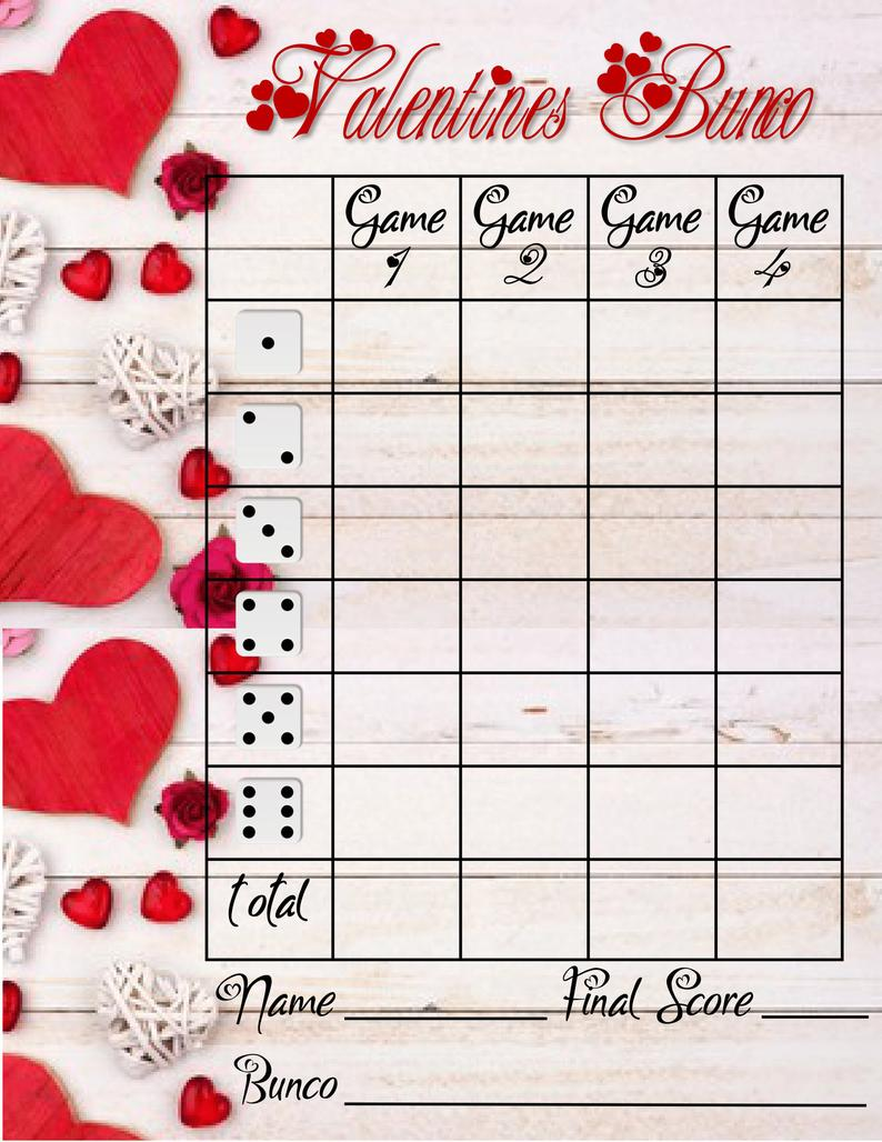 Free Printable Bunco Score Sheets Valentines