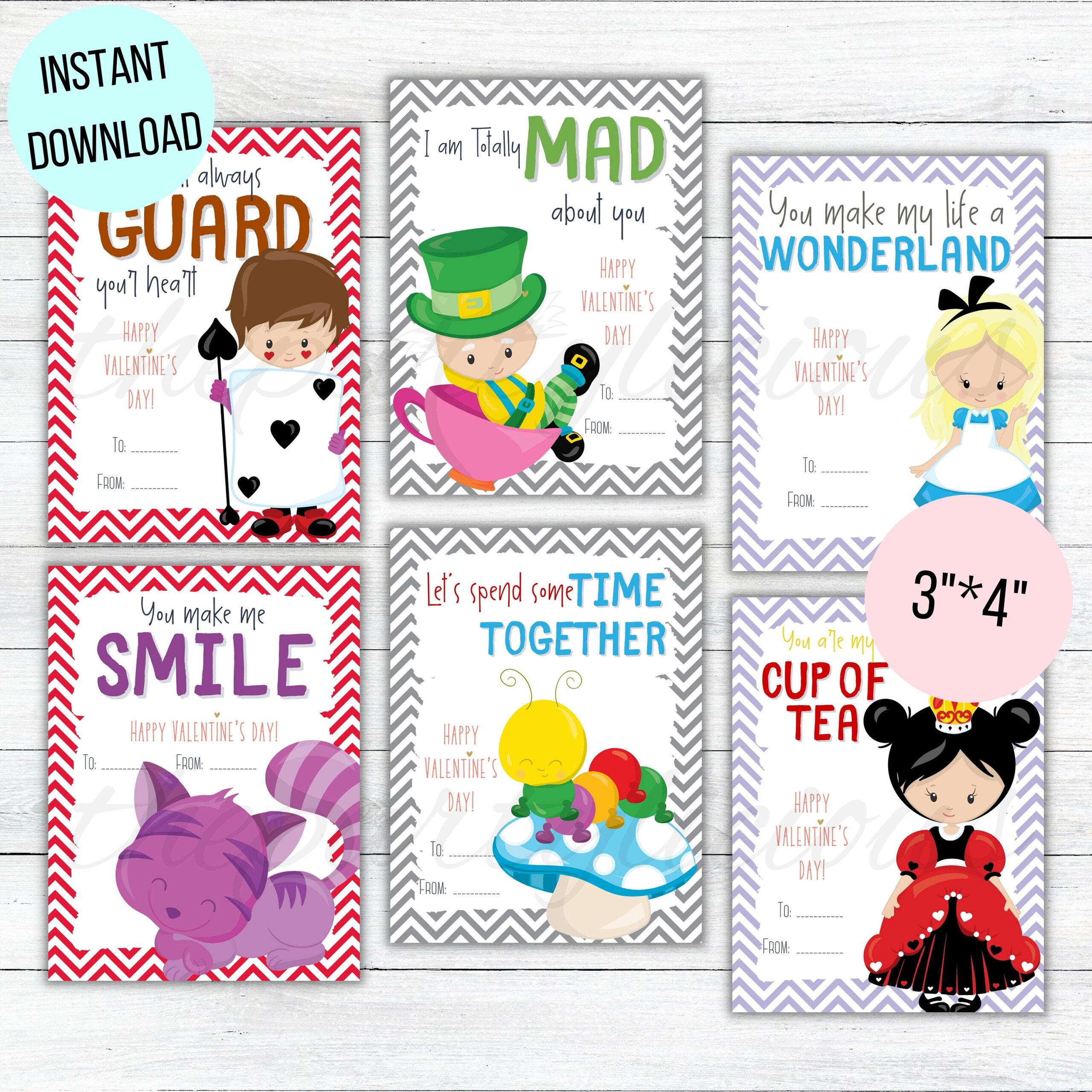 Alice In Wonderland Valentine's Day Cards Printable