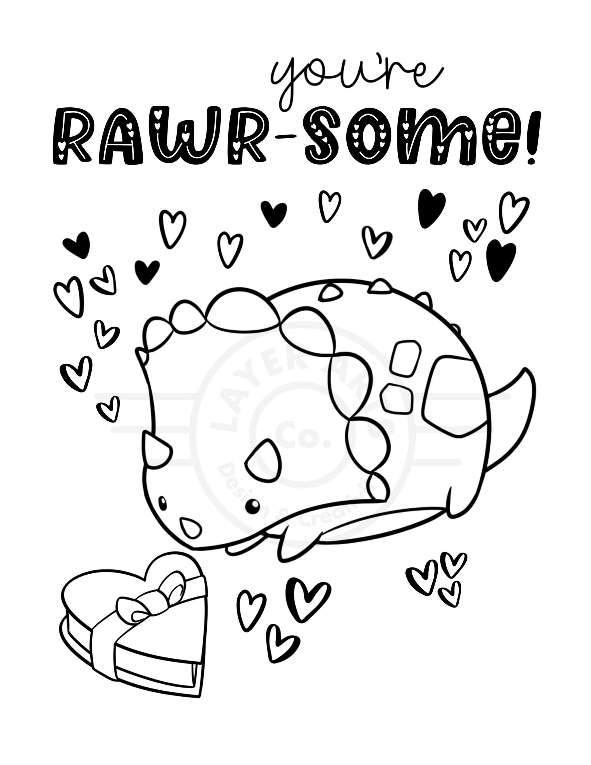 Printable Dinosaur Valentine Coloring Pages
