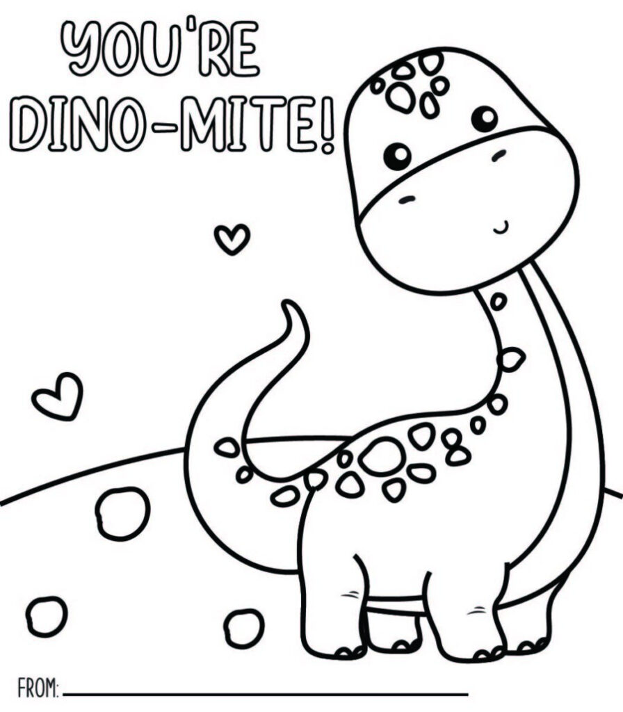 Printable Dinosaur Valentine Coloring Pages